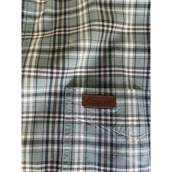 Carhartt 100% Cotton Button Down Men’s Medium Blue Brown Country Western Aztec - Picture 3 of 10